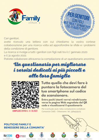 Locandina QRcode questionario Progetto Family
